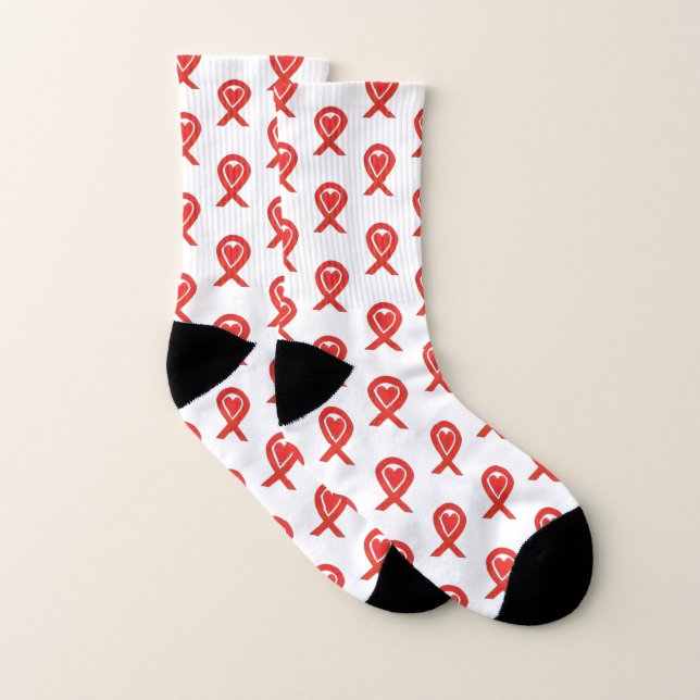 Red Awareness Ribbon Herz Custom Art Socks Socken (Paar)