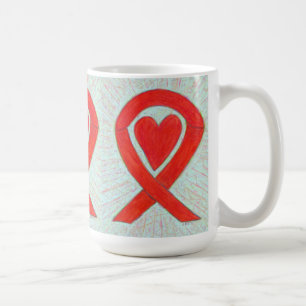 Red Awareness Ribbon Herz Custom Coffee Tasse