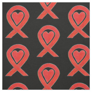 Red Awareness Ribbon Herz Fabric Art Custom Stoff