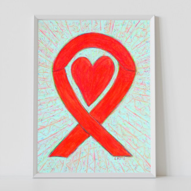 Red Awareness Ribbon Herz Poster Kunst drucken (Von Creator hochgeladen)