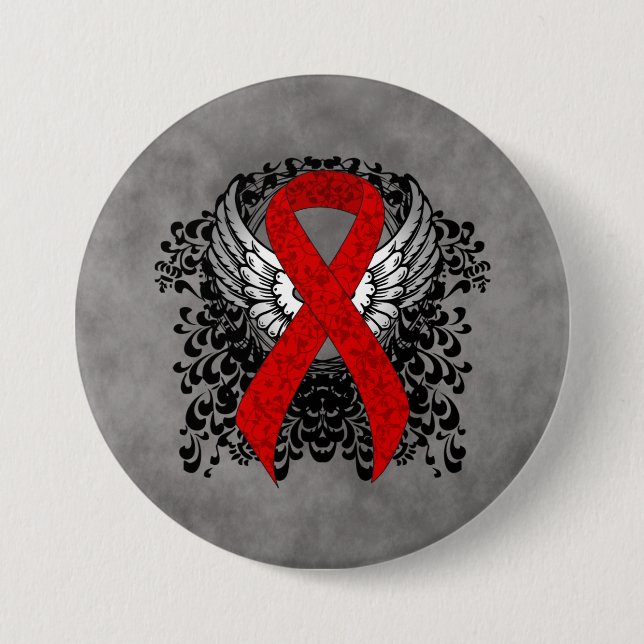 Red Awareness Ribbon mit Flügeln Button (Vorderseite)