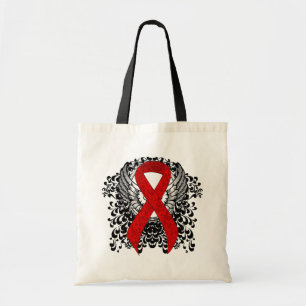 Red Awareness Ribbon with Wings Tragetasche