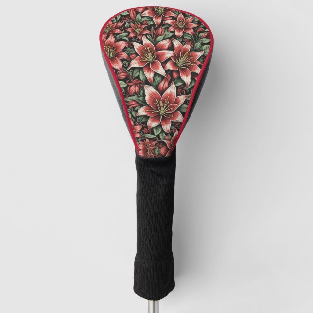 Red Aztec Lily Pattern Golf Headcover (Vorderseite)