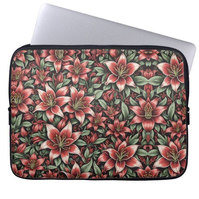 Red Aztec Lily Pattern Laptopschutzhülle (Vorderseite)