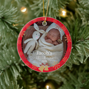 Red Baby Christmas Foto Snowflake Keramik Ornament