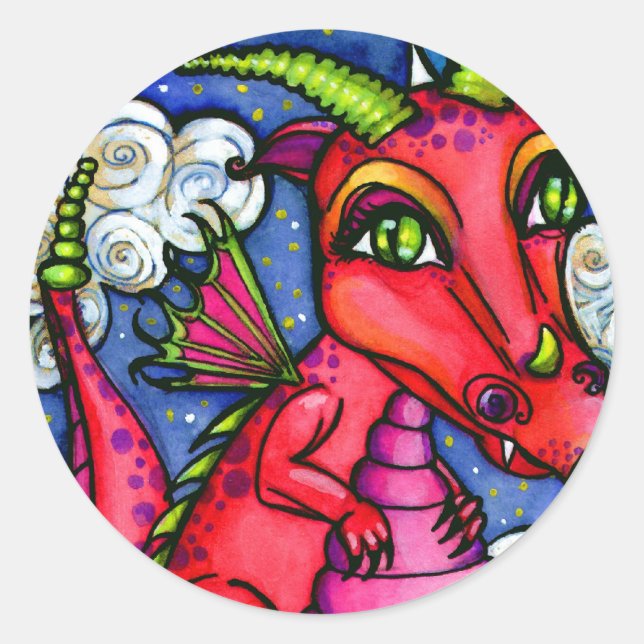 Red Baby Dragon Süße Tier Aufkleber (Vorderseite)