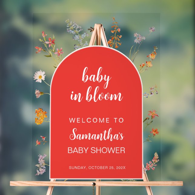 Red Baby in Bloom Girl Duwer Begrüßung Wildblumen Acrylschild (Neutral)