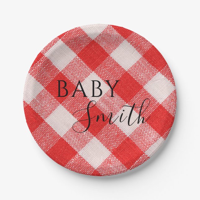 Red Baby Q Baby Dusche Barbecue GRILLEN Pappteller (Vorderseite)