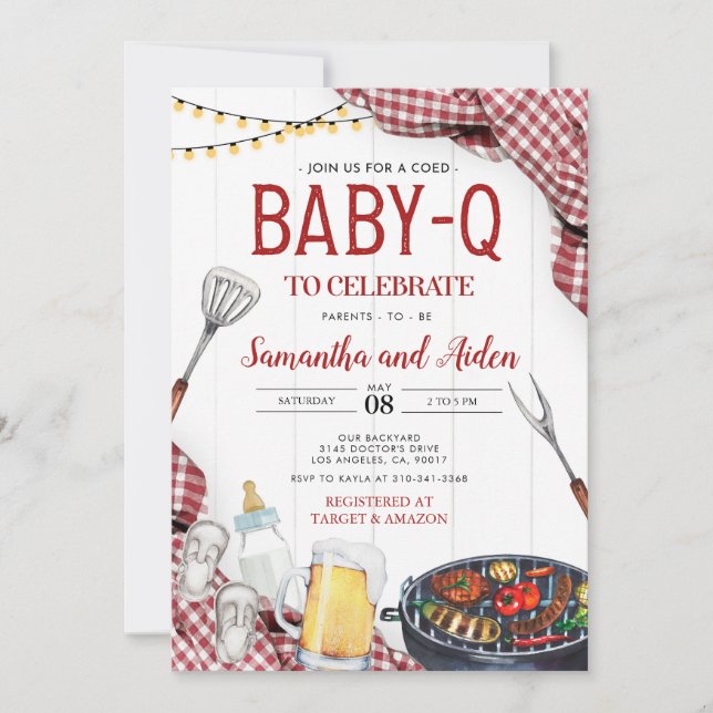 Red Baby-Q Baby Shower Einladung (Vorderseite)