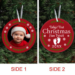 Red Babys Erstes Weihnachtsfest Foto Snowflake & L Keramik Ornament