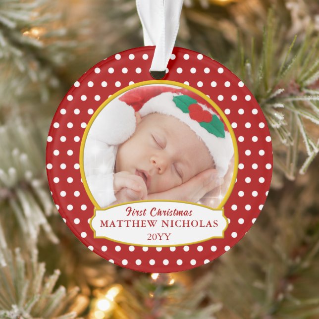 Red Baby's First Christmas Photo Ornament (Baum)