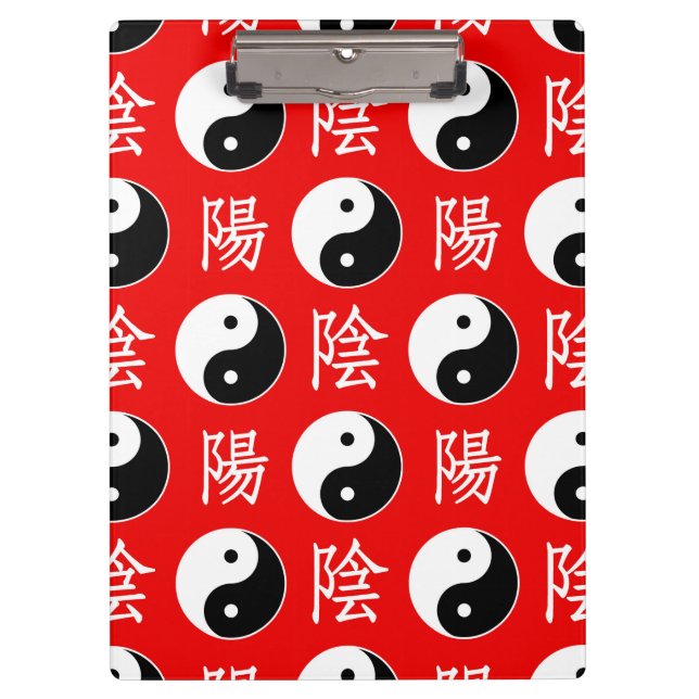 Red Background Chinesisches Yinyang-Muster Klemmbrett (Vorderseite)
