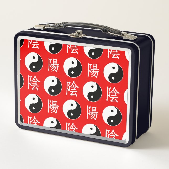 Red Background Chinesisches Yinyang-Muster Metall Brotdose (Vorderseite)