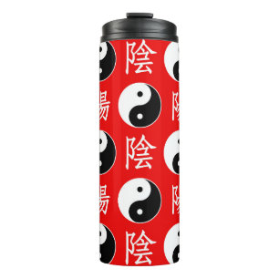 Red Background Chinesisches Yinyang-Muster Thermosbecher