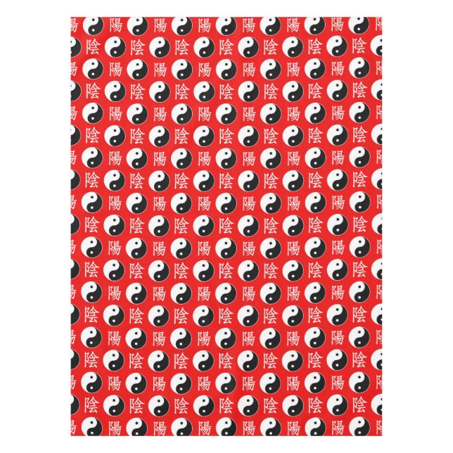 Red Background Chinesisches Yinyang-Muster Tischdecke (Vorderseite)