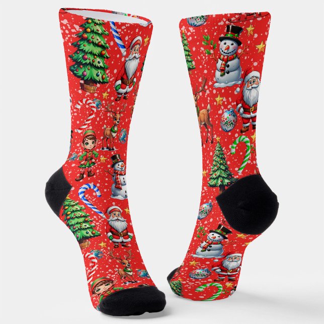 Red Background Christmas Decorative Pattern Socken (Von Creator hochgeladen)