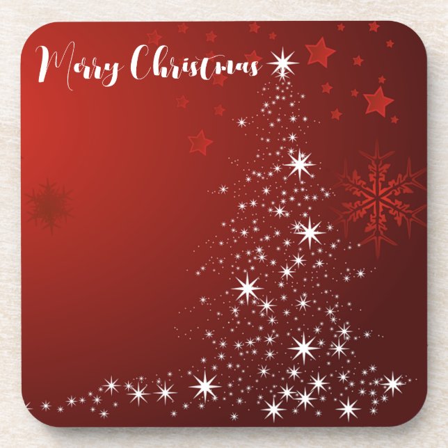 Red Background mit Starry Christmas Tree Getränkeuntersetzer (Vorderseite)