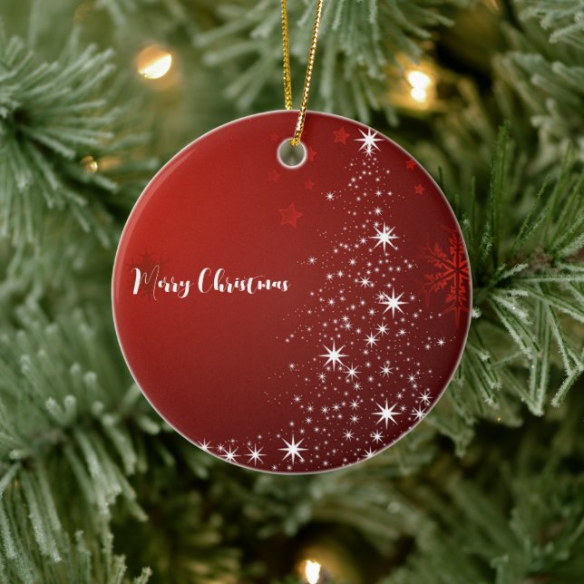 Red Background mit Starry Christmas Tree Keramik Ornament (Baum)