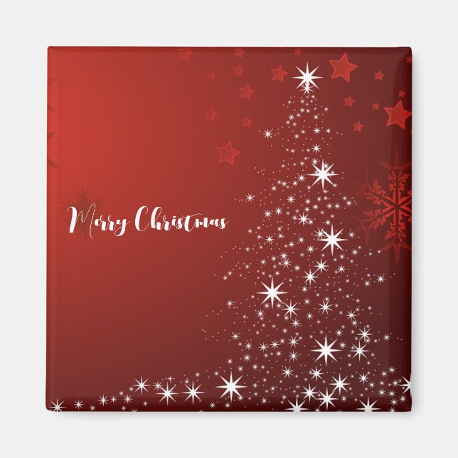 Red Background mit Starry Christmas Tree Magnet (Vorne)