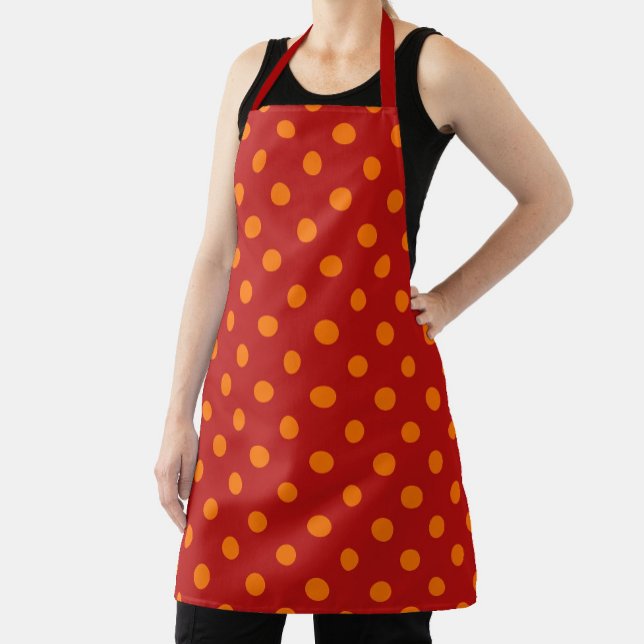 Red Background Orange Polka Dots Design Schürze (Von Creator hochgeladen)