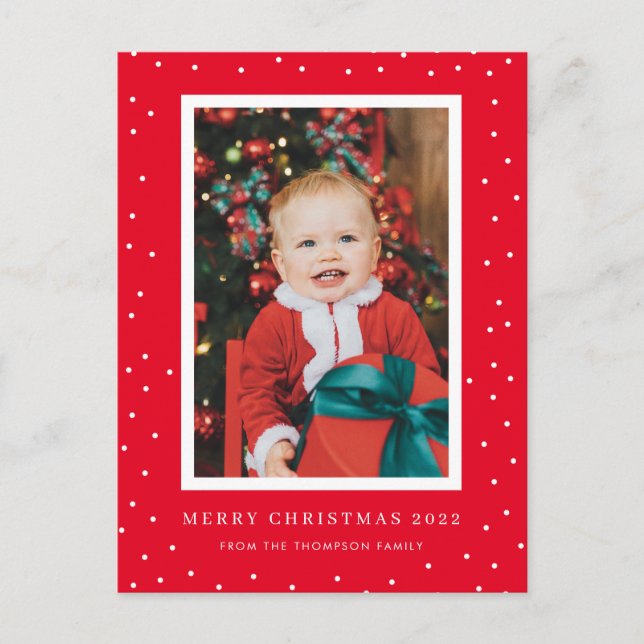 Red Background Polka Dot Foto Weihnachten Postkart Postkarte (Vorderseite)