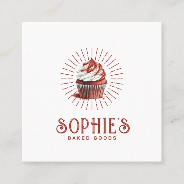 Red Baker Bakery Logo Konditorei Koch Typografie Quadratische Visitenkarte (Vorderseite)