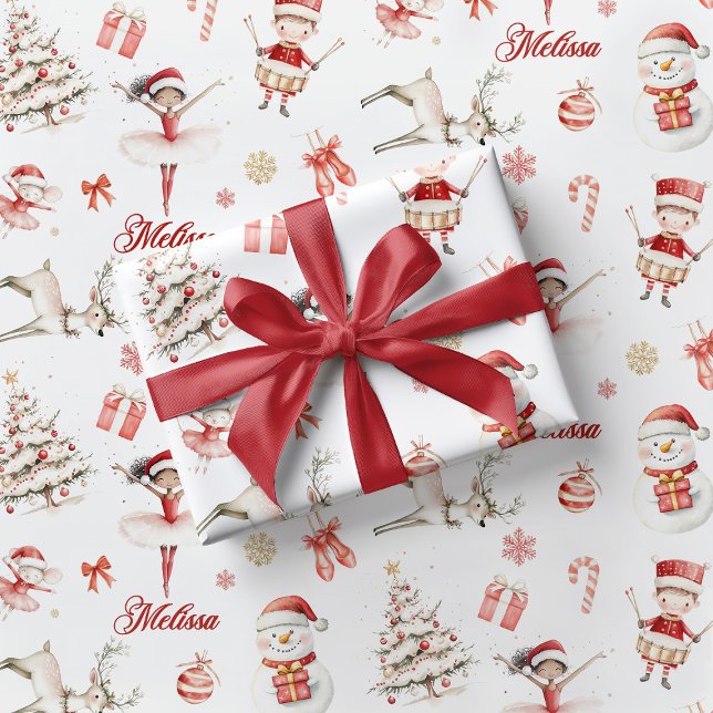 Red Ballerina Christmas Wrapping Paper Children  Geschenkpapier (Von Creator hochgeladen)