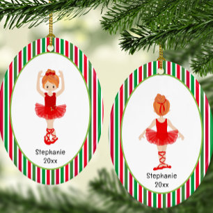 Red Ballerina Stripes Personalisiert Keramik Ornament