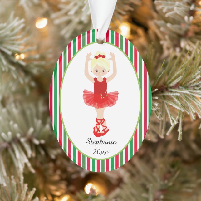 Red Ballerina Stripes Personalisiert Ornament (Baum)