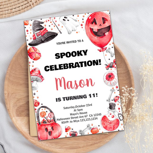 Red Ballon Halloween Einladungen (Red Ballon Halloween Birthday Invitations)