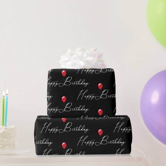 Red Balloon auf Happy Birthday Geschenkpapier (Partygeschenke)