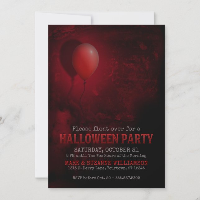 Red Balloon Beängstigendes Halloween-Party Einladu Einladung (Vorderseite)