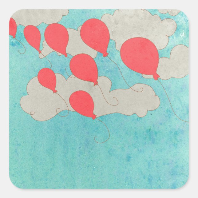 Red Balloons Quadratischer Aufkleber (Vorderseite)