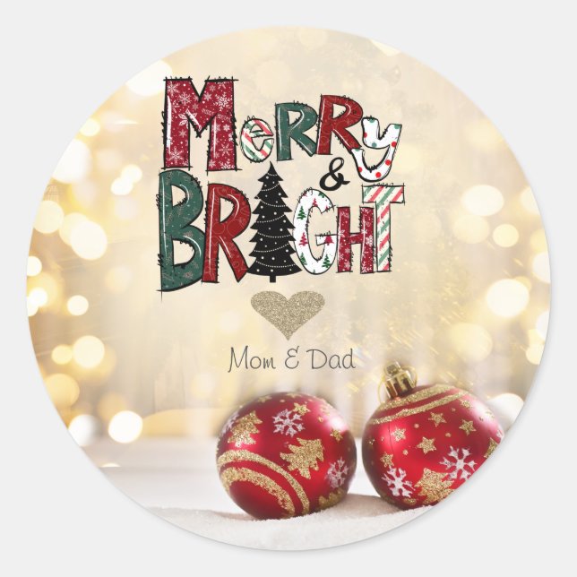 Red Balls Merry und Bright Runder Aufkleber (Vorderseite)