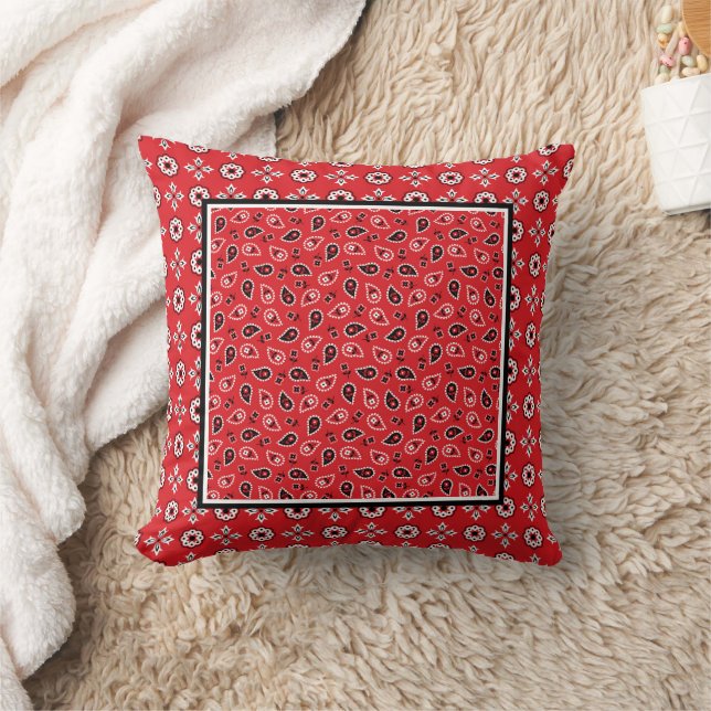 Red Bandana Boho Prints Kissen (Decke)