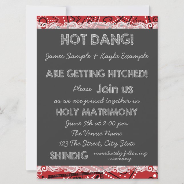 Red Bandana Chalkboard Country Wedding Einladung (Vorderseite)
