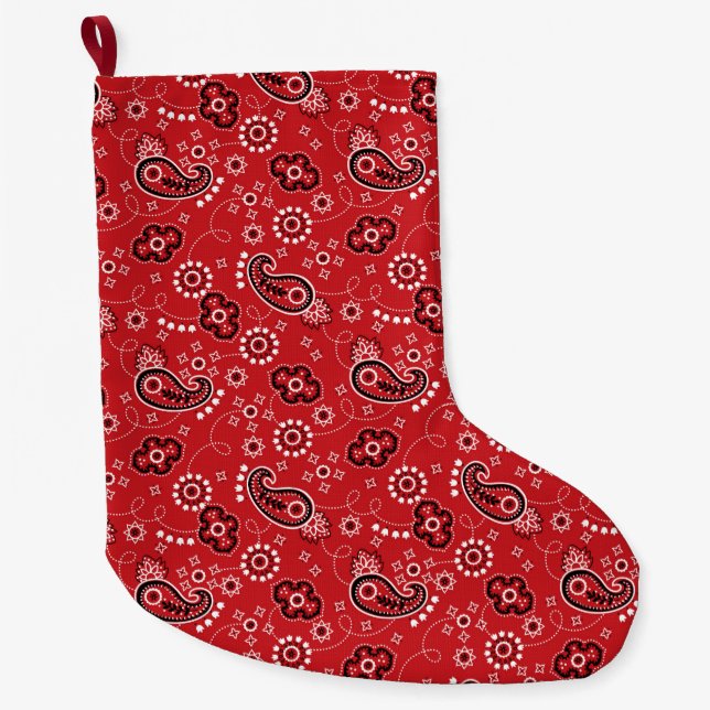 Red Bandana Heart Modern Cowboy Love Fun Großer Weihnachtsstrumpf (Vorderseite)