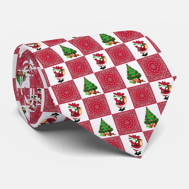 Red Bandana mit Cowboy Santa Holiday Necktie Krawatte (Gerollt)