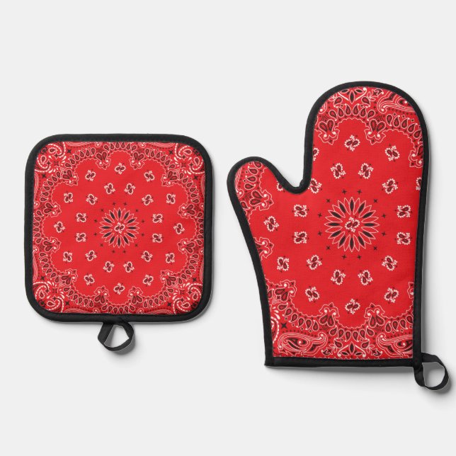 Red Bandana Ofenhandschuh & Topflappen-Set (Vorderseite)