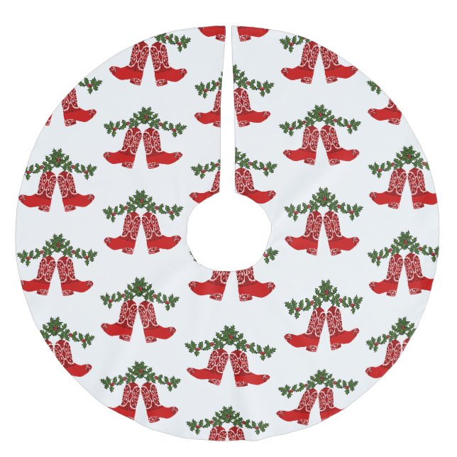 Red Bandana Print Cowboy Boots mit Garland Polyester Weihnachtsbaumdecke (Vorderseite)