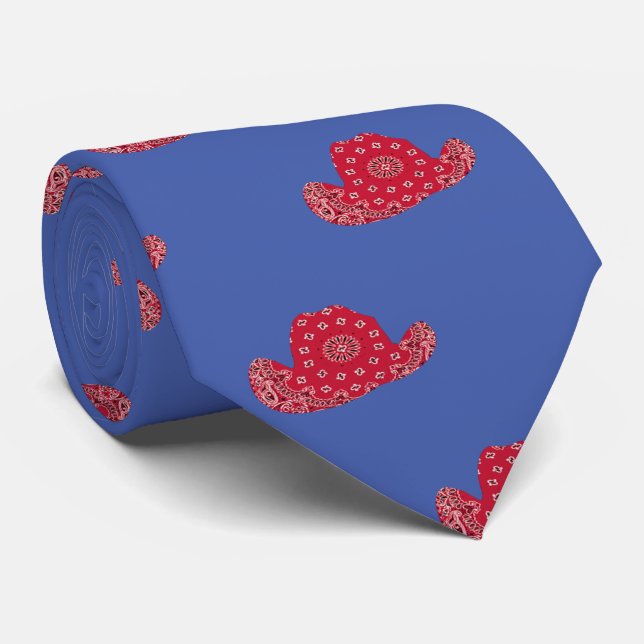Red Bandana Print Cowboy Hat Western Krawatte (Gerollt)