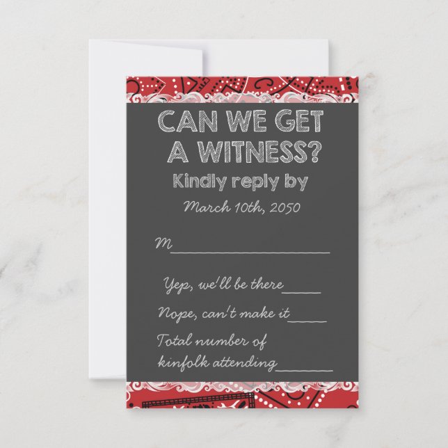Red Bandana Rustic Chalkboard Country Wedding UAWG RSVP Karte (Vorderseite)