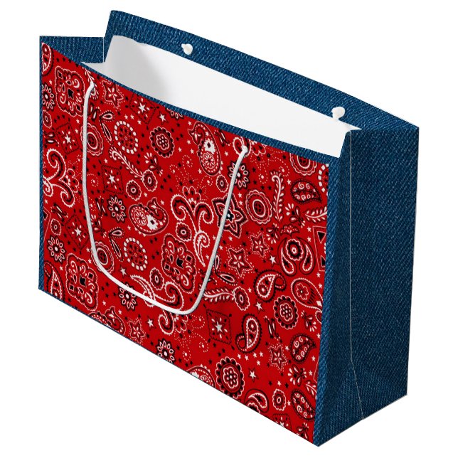 Red Bandana und Blue Jeans Große Geschenktüte (Vorderseite Schrägansicht)