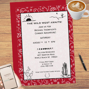 Red Bandana Western Cowboy Invitation d'anniversai