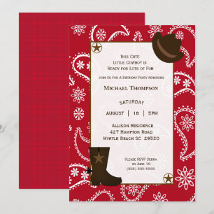 Red Bandana Western Cowboy Invitation d'anniversai