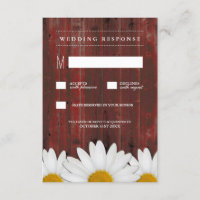 Red Bard Wood Rustic Daisy Wedding RSVP Cards