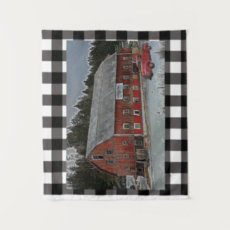 Red Barn and Truck auf Kariertem Band Wandteppich