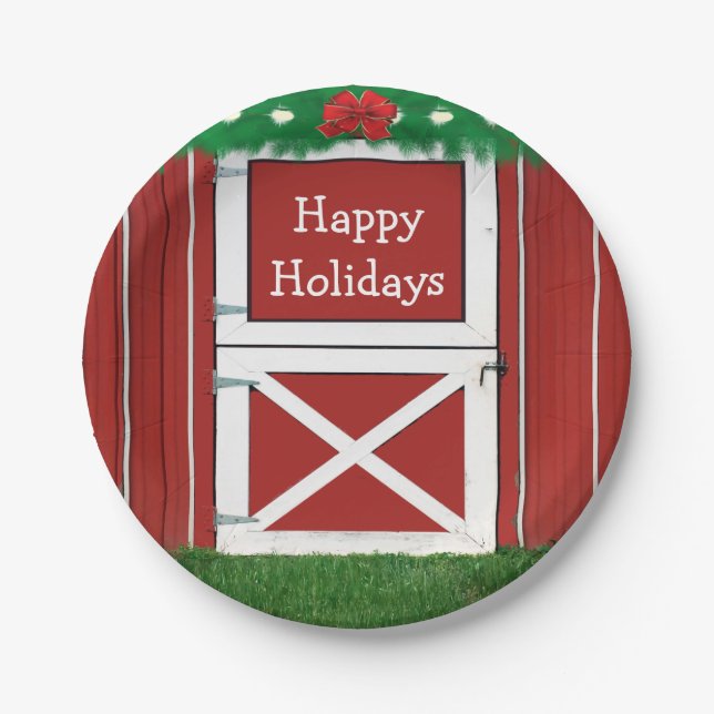 Red Barn Door Custom Holiday Party Teller (Vorderseite)