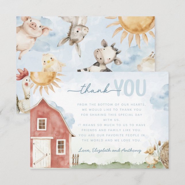 Red Barn Farm Animal Vielen Dank Kartenbrief Hinwe Begleitkarte (Vorne/Hinten)