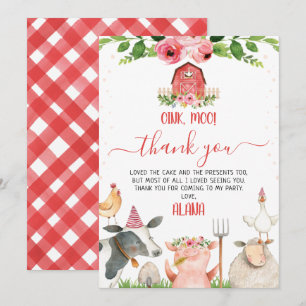 Red Barn Farm Animaux Anniversaire Carte de remerc